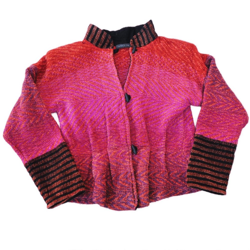 Patricia Palson Fitted Sweater Hand Woven Custom Toggles Pleated Waist Chenille